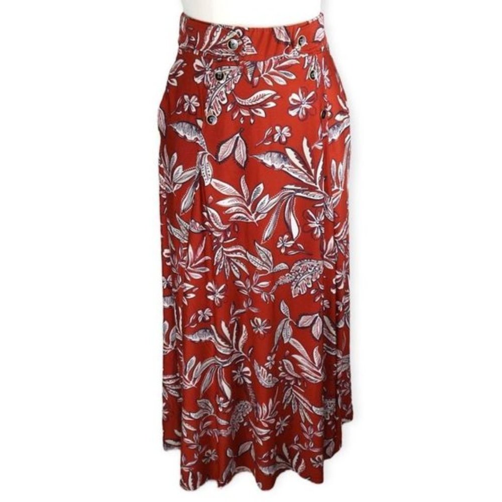 Robert Louis Burnt Orange Floral High-Rise Maxi Skirt with Elastic Waist S